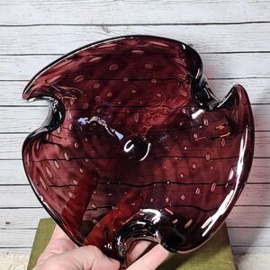Vintage Murano Hand‎ Blown Bubble Glass Art Deco Ashtray Amethyst Bullicante MCM